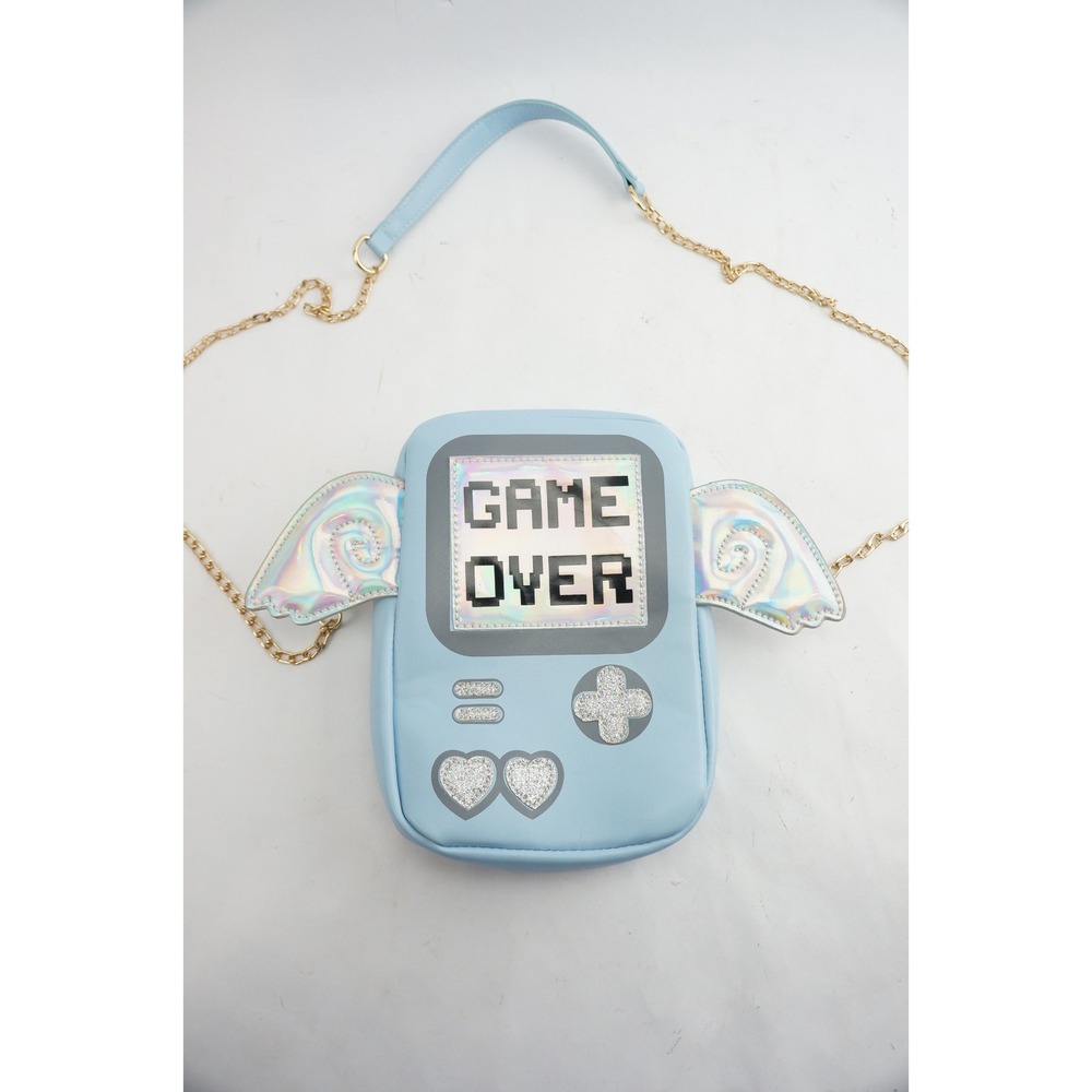 Game Over Console Crossbody Bag Blue Holographic‎ Wings Excellent